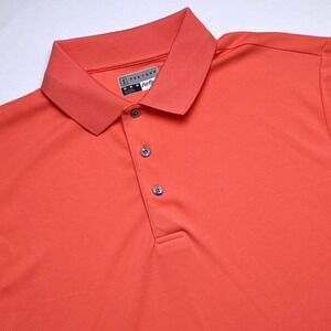 PGA Tour Mens Short Sleeve Golf Tee Airflux Polo Shirt Coral Orange Size M